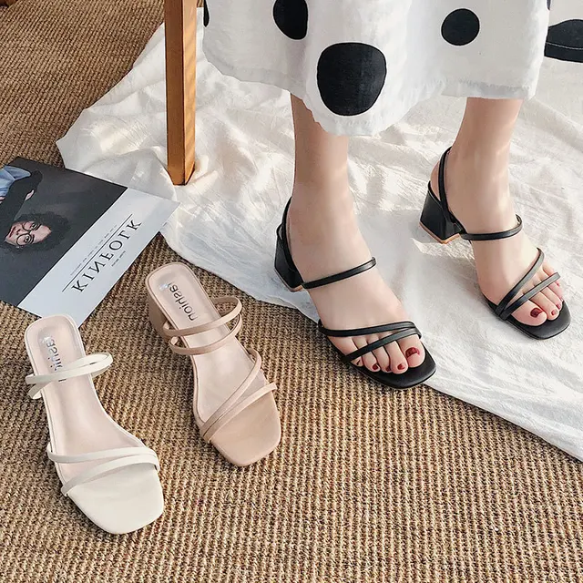 Sandales à talons hauts pour femmes, chaussures d'été décontractées, talon carré, bout ouvert, sangle à la cheville, sandales compensées pour dames, nouvelle collection 2022 1