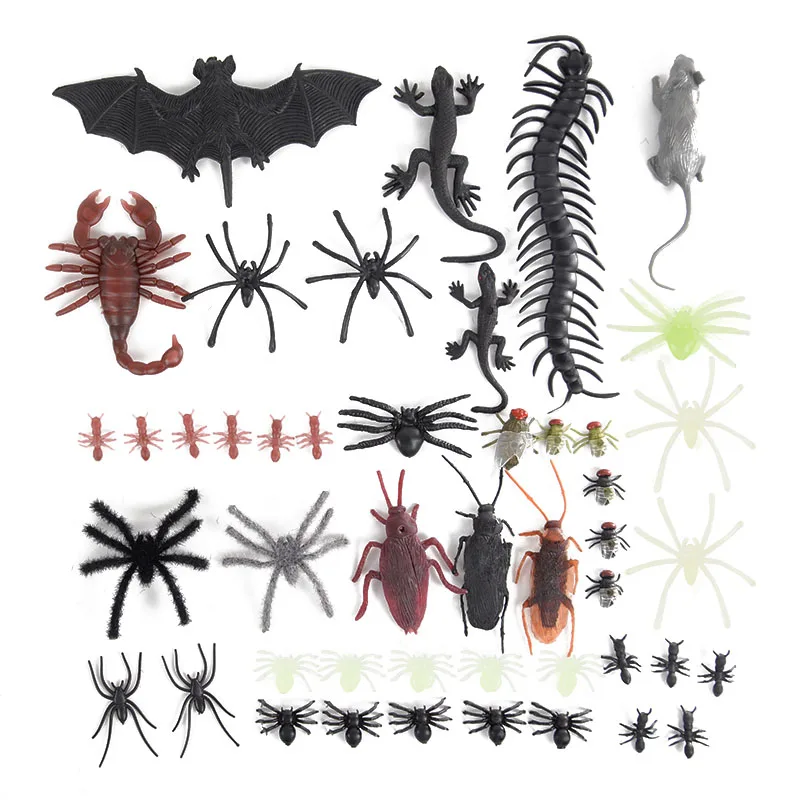 36/44pcs Simulation Plastic Funny Bat Bugs Fake Spiders Scorpion