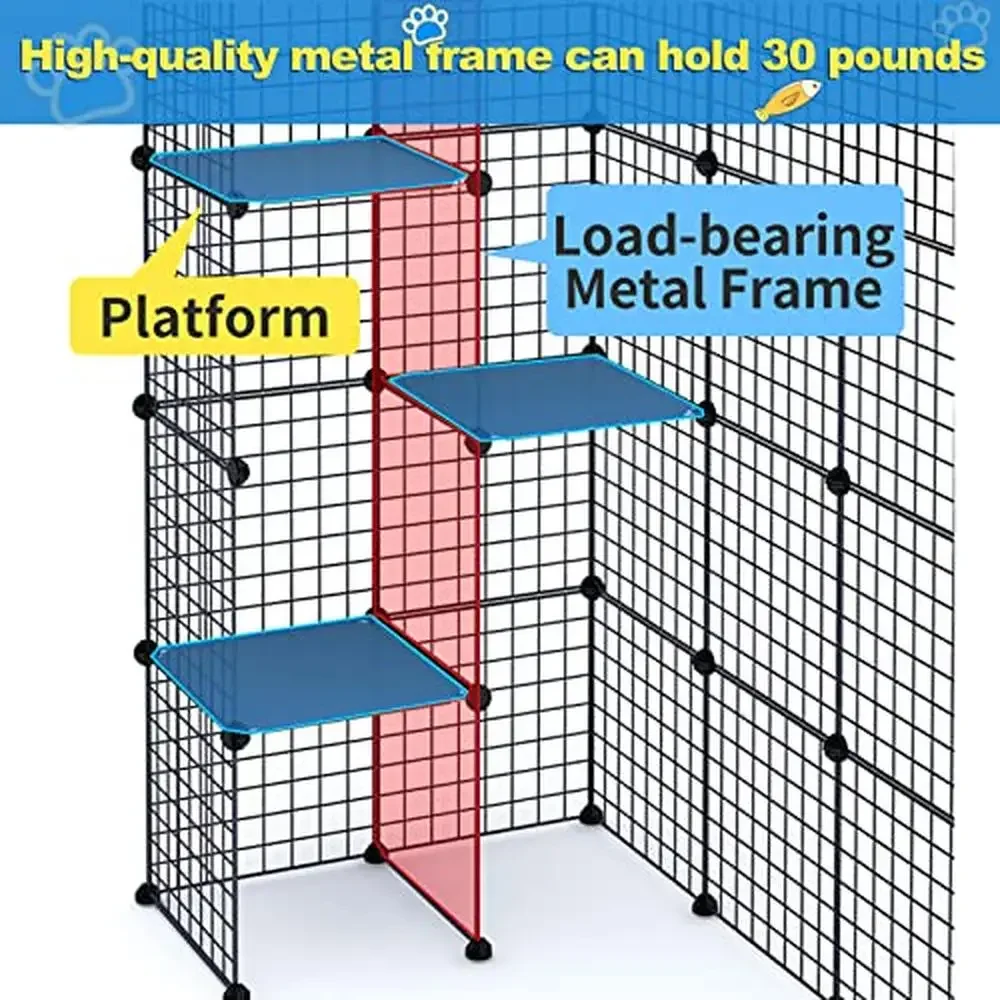 Outdoor Cat House Cages Enclosure with Super Large Enter Door Balcony Playpen Platforms DIY Kennels Robust Metal Frame Structure