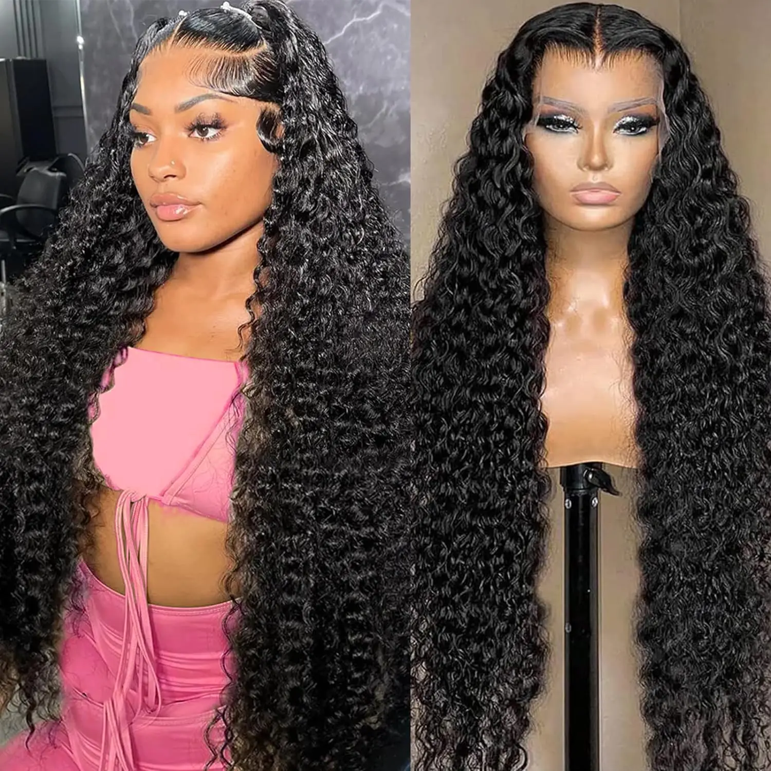 

Deep Wave Lace Front Wigs Human Hair 30 inches 13x6 Hd Lace Frontal Wig 13x4 Lace Front Wig 180 Density Curly Glueless Wigs