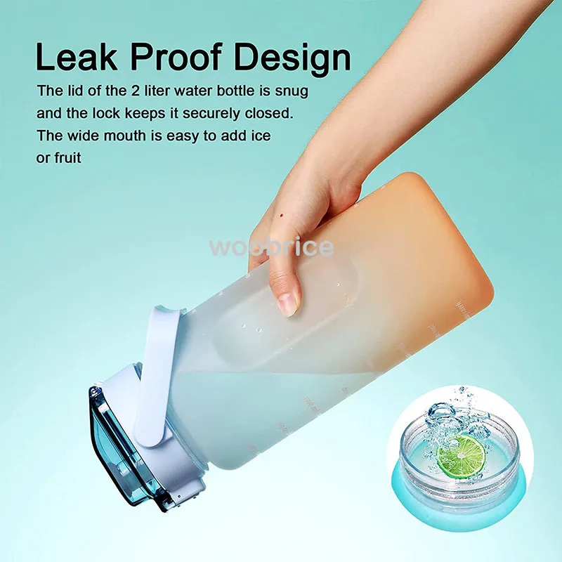 Motivational 2L Portable Sports Water Bottle with Time Marker and Stickers