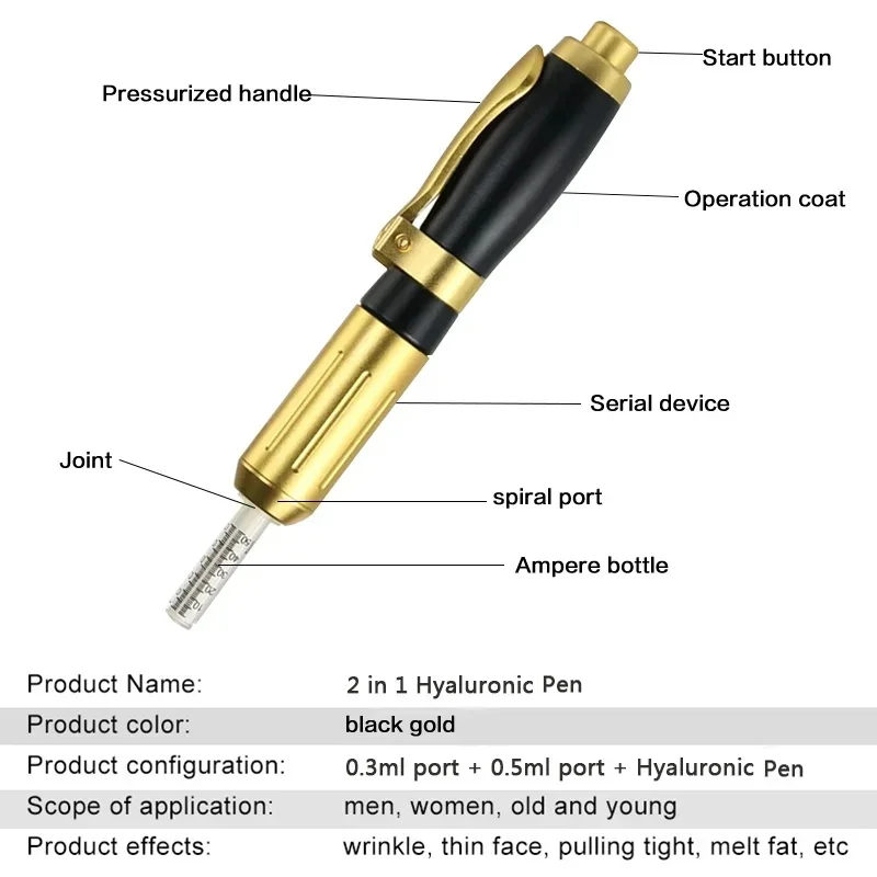 0.3/0.5ML Hyaluron Acid Pen Adjustable Pressure Pen Reduce Blemishes Wrinkles Thickening Lips Hyaluronic Acid Syringe Atomizer