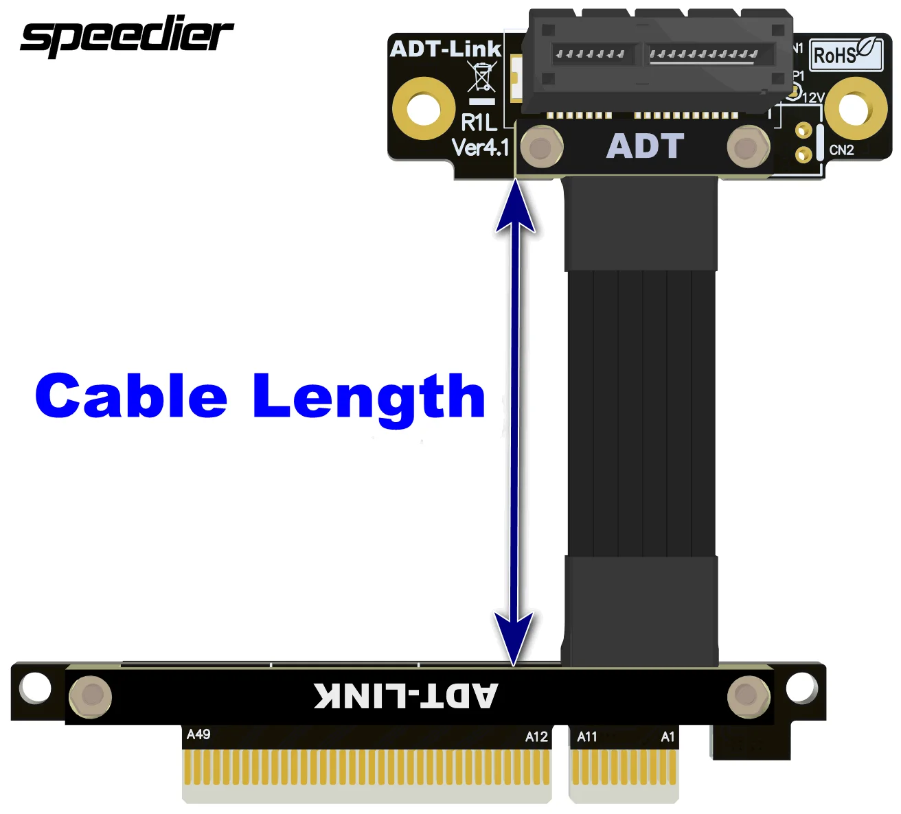 

ADT Top Brand PCIe 4.0 x1 To x8 Riser Extension Cable 90/180 Degree GPU Riser Extender PCI-E 4.0 1X 8X Graphics Card SSD Adapter