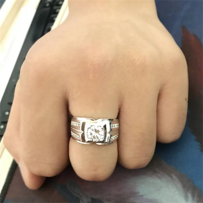 Tibetan Silver Male Finger Ring silver rings silver ring wedding rings Size 6-13 Natural 2.0ct Zirconia Wedding Band Gift Jewelry
