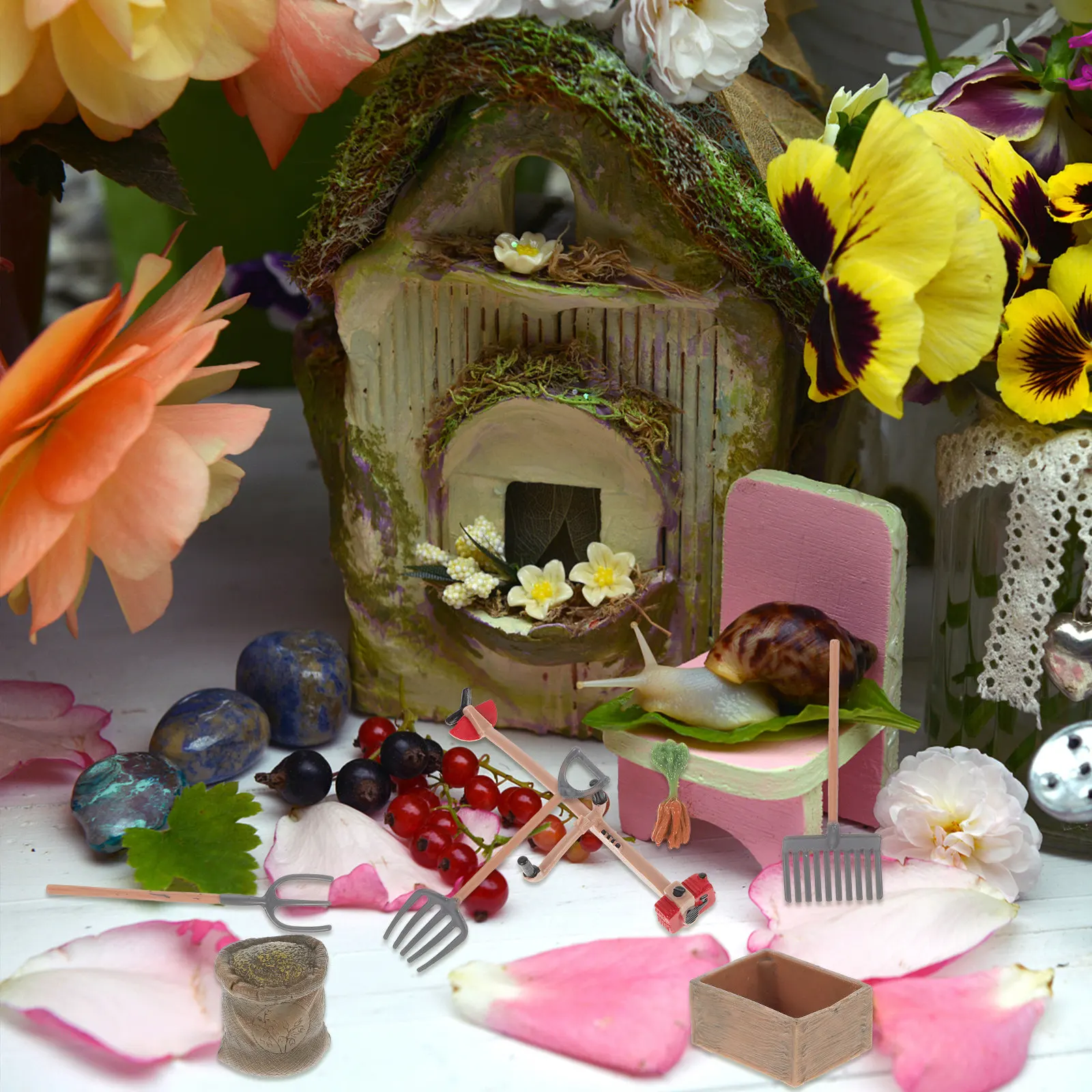 13종 시뮬레이션 야채밭 도구 미니어처 농기구 세트 마이크로 정원 장식 관리 수리 도구 키트