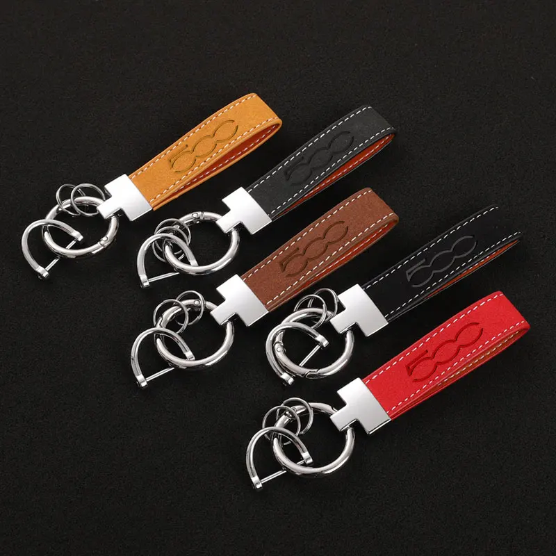 

For fiat 500 500l 500x 500e 500c abarth Car NEW Style Suede Metal Buckle Car Keychain 3D relief Logo