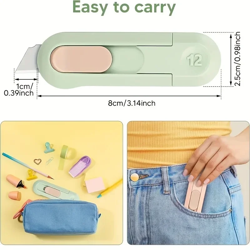 1pc Mini Telescopic Box Knife Art Knife Portable Express Bag Opener Paper Cuttings with Compact Blade Scraper Home Office Use