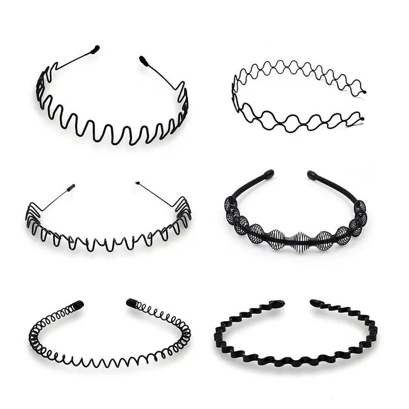 

Black Metal Wavy Headband Men Women HairBand Head Hoops Bands Sport Headbands Headwear Hairband Bangs Holder Hair Accessories