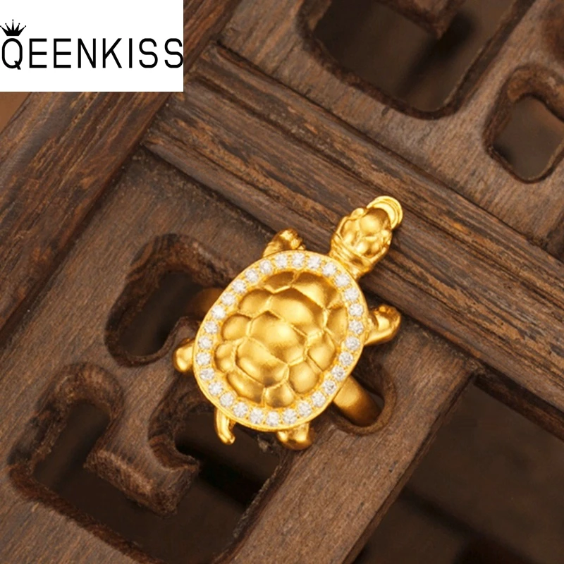 

QEENKISS 24KT Gold Vintage Turtle Tortoise Ring For Women Men Fine Jewelry Wholesale Wedding Party Girl Boyfriend Gifts RG5196