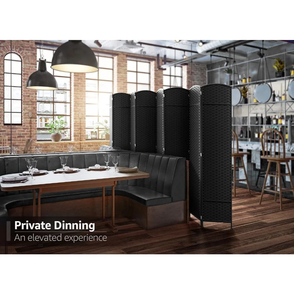 8-Panel Black Room Divider with Double Hinged Panels, 6 ft Tall Folding Privacy Screen 6