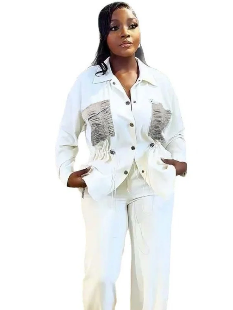 Wmstar Two Piece Set Women Wholesale Stylish Cinched Waist Shirt Long Sleeved Cardigan Long Pants Fancy Club Outfits Summer