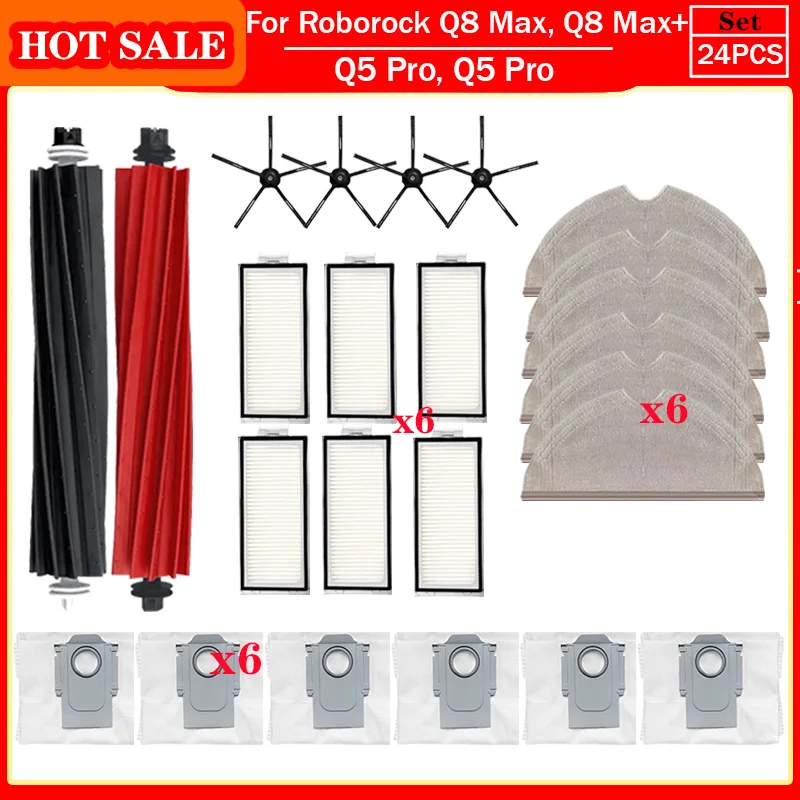 

Accessories For Roborock Q5 Pro, Q5 Pro+,Q8 Max, Q8 Max+ Replacement Parts Main Side Brush Hepa Filter Mop Dust Bag
