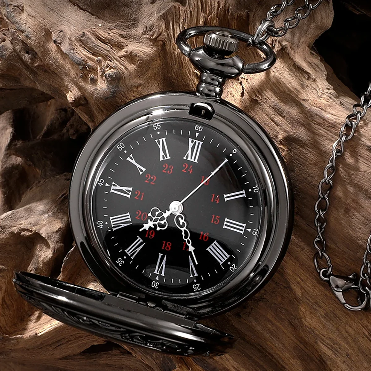 Vintage Charm Black Unisex Fashion Roman Number Quartz Steampunk Pocket Watch