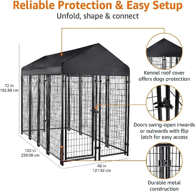 Welded Rectangular Outdoor Secure Wire Crate Kennel for Cat Dog Large Black 102 x 48 x 72 Inches Large outdoor wire kennel