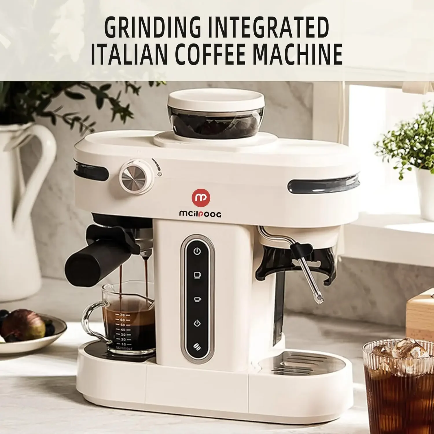 AC510 15Bar Semi Automatic Espresso Machine With Grinder & Steam Wand,3-in-1 Compact Espresso Coffee Maker With 28 oz Removable 3