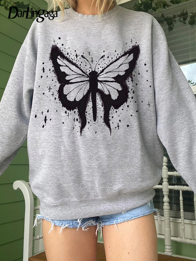 

Darlingaga Harajuku Grunge Butterfly Print Loose Autumn Sweatshirt Women Cute Vintage Aesthetic Pullover Top 90s Hoodie Outfits