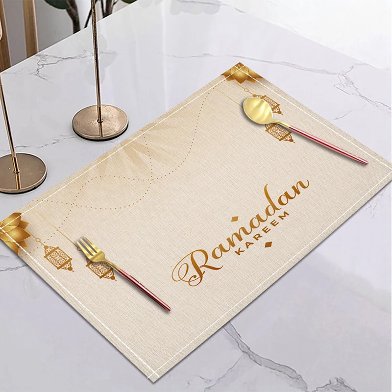 42x32cm Ramadan Linen Placemat Eid Mubarak Table Ornaments Muslim Islam Party Supplies 2024 Ramadan Kareem Home Decoration Gift