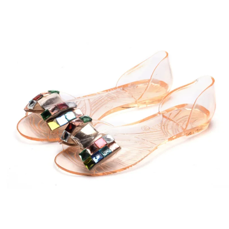 Female Clear Jelly Flats, Peep Toe Shoes Colorful Luxury Crystal Chaussures Soft PVC Slip-Ons, Daily Casual, Anti-Slip Flattie 4