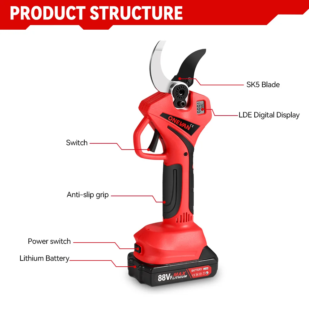 55mm Brushless Electric Pruning Shear 2 Gears Cordless Electric Scissors Fruit Tree Bonsai Pruning Cutter For Makita 18V Battery 3