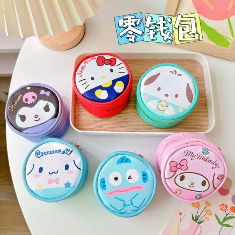 

2024 Sanrio Girls Round-shaped HelloKitty Mymelody Kuromi Cinnamoroll Anime Figures Coin Purse Portable Headphone Storage Bag