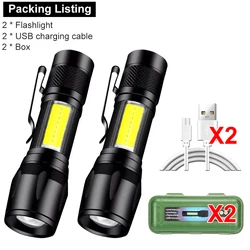 Compact USB Rechargeable Mini LED Flashlight - Portable Zoomable Light with Pen Clip for Camping and Tactical Use (Telescopic zoom)