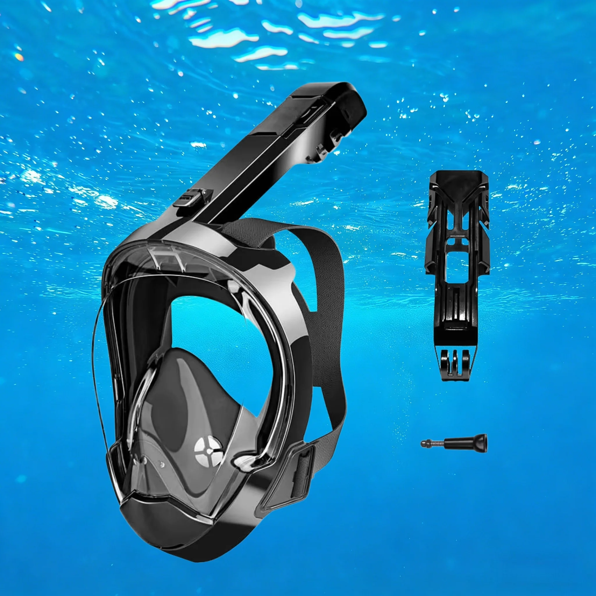 탈부착 가능한 카메라 마운트가 있는 풀페이스 스노클 마스크, 성인 및 청소년용 넓은 시야 확보, 김서림 방지, 누수 방지 기능이 있는 스노클링 수영 다이빙 마스크