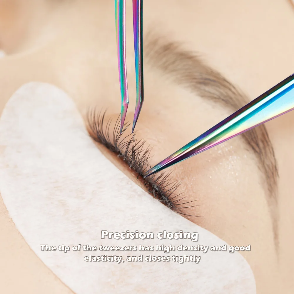 Colorful Curved Tip Eyelashes Tweezers Stainless Steel Precision Eyelash Grafting Tweezers Eye Makeup Eyelash Extension Tweezers 5