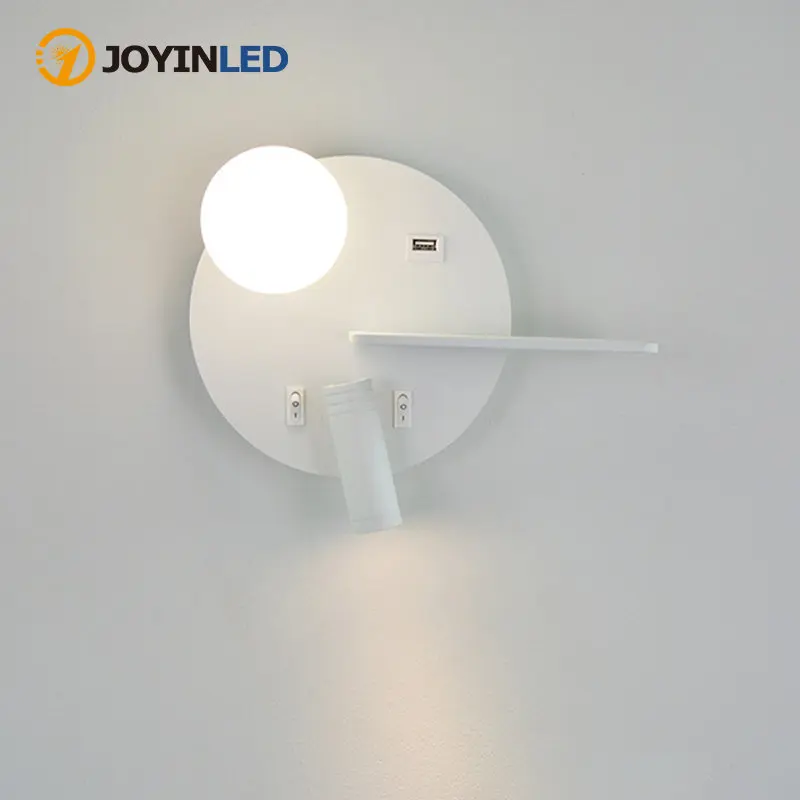 

LED Wall Light with Switch Bedroom Indoor Lighting Bedside Wall Lamp with USB LED Reading Crystal Ball Wall Sconce Luminaria