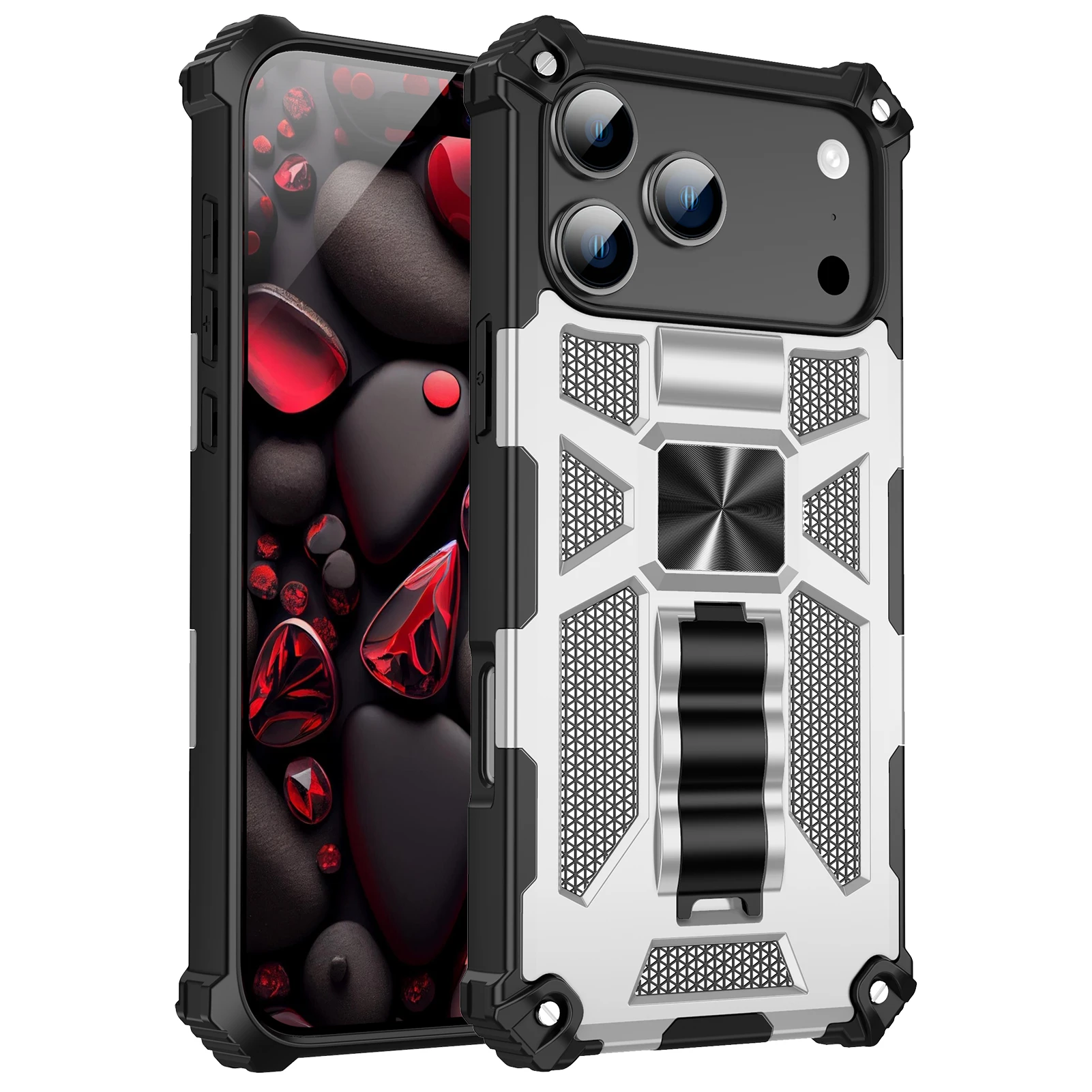Rugged Shockproof Phone Case with Armor Fold Stand & Car Holder