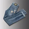 Autumn Winter Slim-Fitting Jeans for Men Ankle-Tied Cotton Elastic Korean 3D Printing Horse-Drawn Tram Embroidery Denim Pants 1