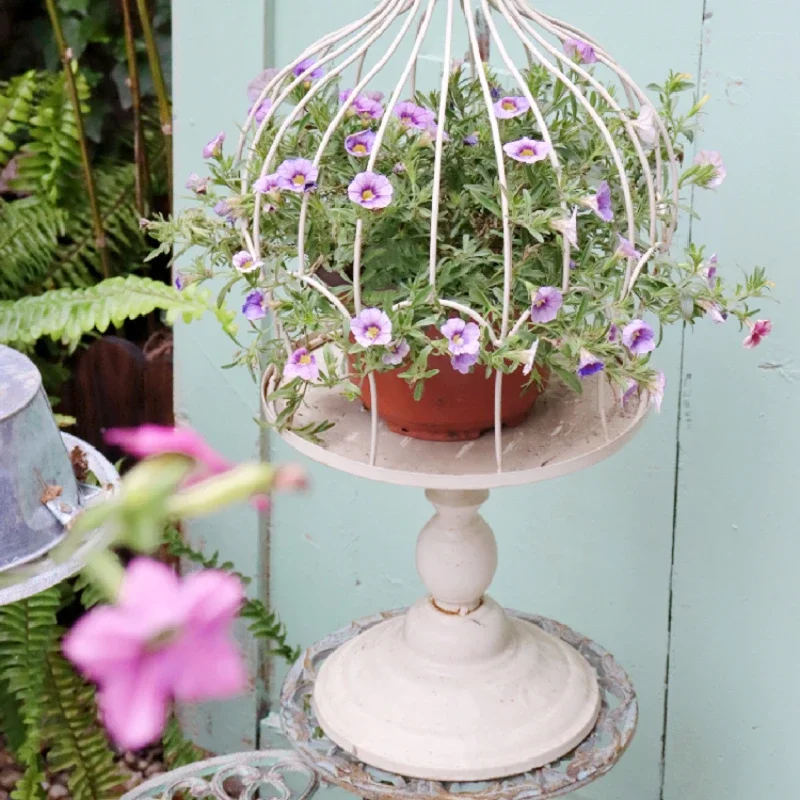 Outdoor Wrought Iron Flower Stand Birdcage Pot Holder Gardening Tray Decorative Ornaments Metal Plant Stand Garden Display