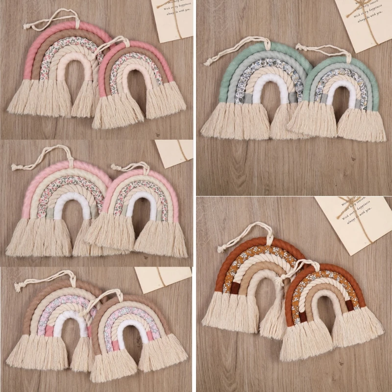 4 Layers Macrame Rainbow Wall Decor for Bedroom Nursery Baby Kids Rooms Colorful Tapestry Rope Woven Tassel Hanging Toys
