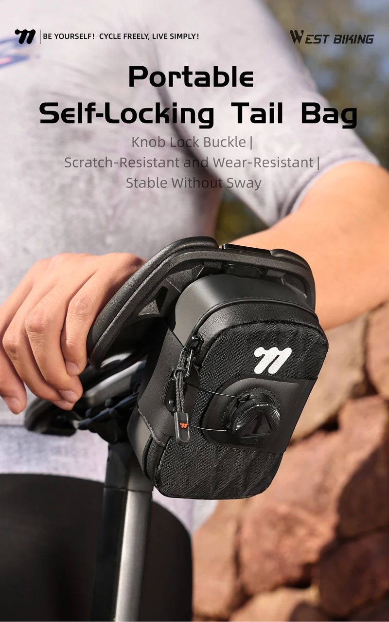 WEST BIKING Fahrradsatteltasche 0,2L Mini Selbstverriegelnde Fahrradtasche Tragbare Wasserdichte Werkzeugtasche MTB Rennrad Zubehör – Detail 1