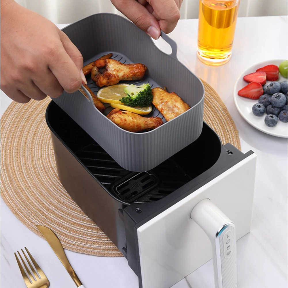 Collapsible Air Fryer Silicone Tray Rectangle Oven Baking Tray Basket  Reusable Liner Insert Dish For Ninja AirFryer Accessories - AliExpress