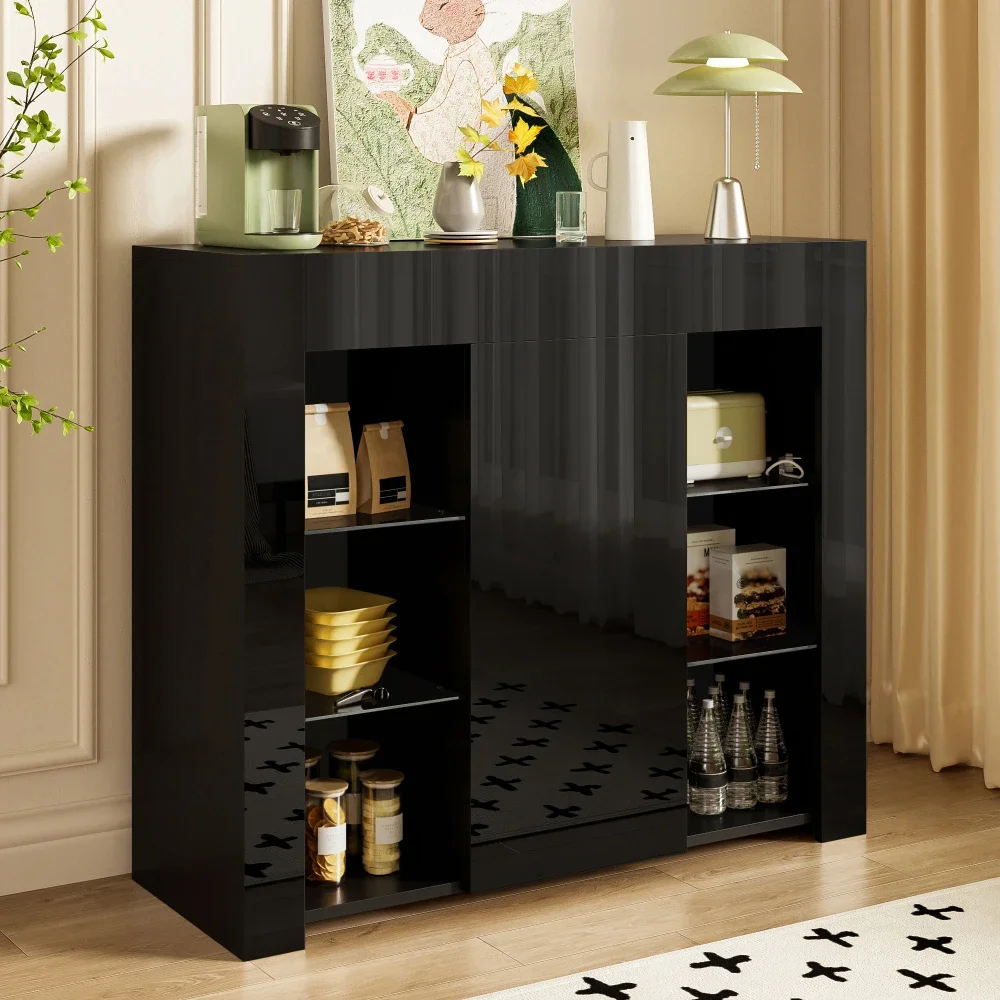 Modernes weißes Buffet mit Hochglanzfront, mit Glasregalen und Schranktür für Wohnzimmer, Esszimmer, Küche 95 x 35 x 83 cm – Detail 26