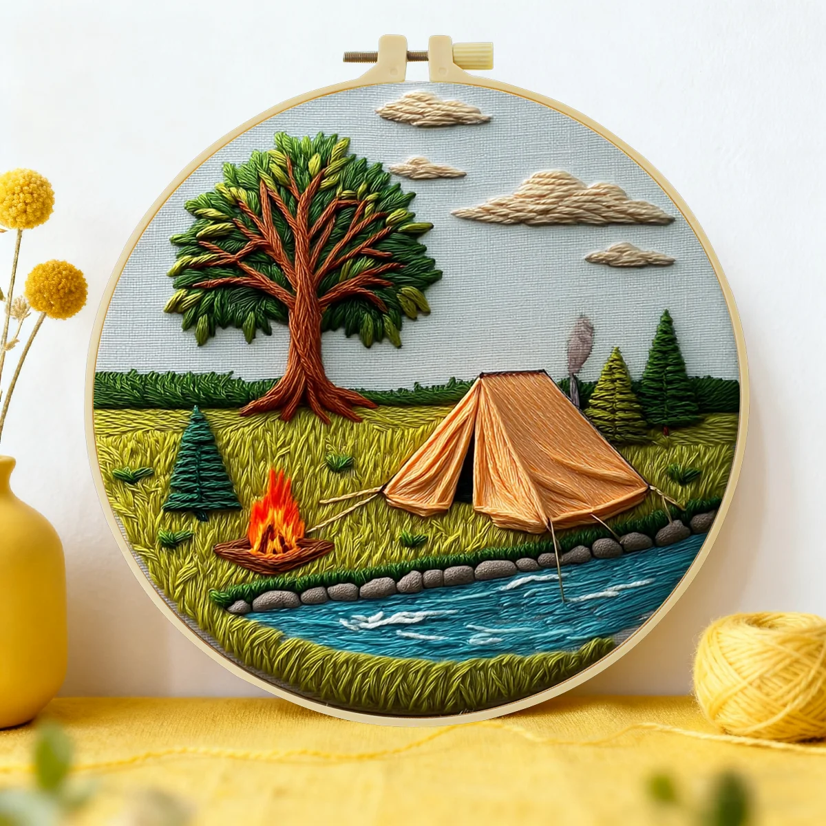 1 Stück 20X20CM/15X15CM 7,87/6,3 Zoll Camping-Stickerei-Starter-Kit DIY-Kit DIY-Stickerei-Set für Anfänger