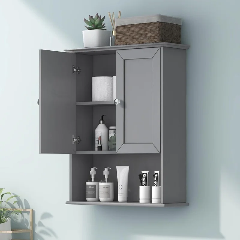 

Grey Wall Mounted Bathroom Cabinet 24x30 Inch Wooden Over Toilet Storage Cabinet with 2 Doors, Above Toilet Medicine Cabinets fo