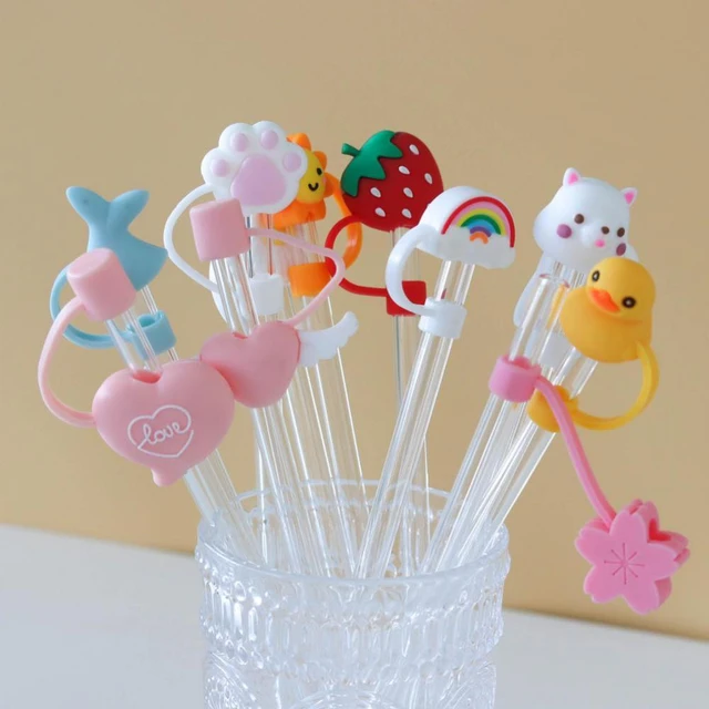 Straw Covers Cap Cute 2 Pcs Silicone Straw Tips Cover Reusable Drinking Straw Tips Lids Adorable Straw Plugs (Yellow Duck)