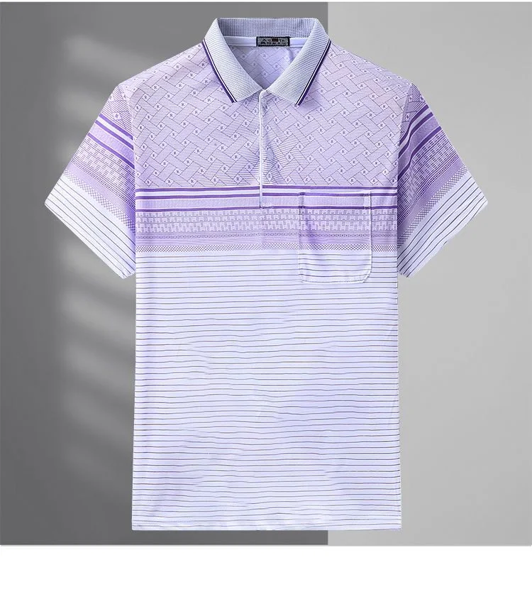 2023 New Men's T-shirt Short Sleeve Polo-Neck Commuter Summer Basic Fashion Casual All-match England Striped Pockets Pullovers 17 S156e5e03c5fe42319f69d9152b650965y