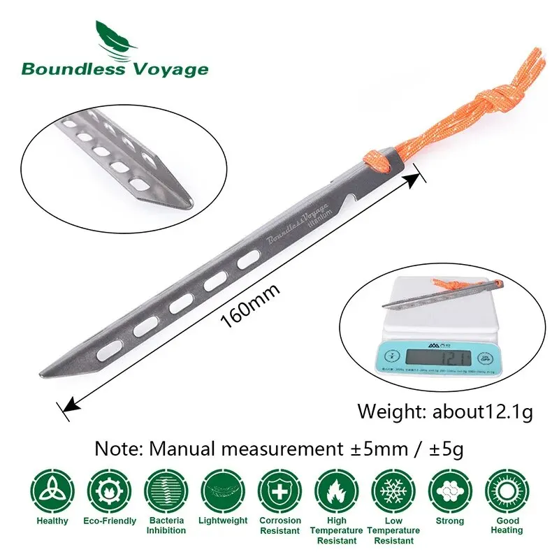 Boundelss Voyage 티타늄 텐트 페그, 초경량 텐트 말뚝, 텐트 핀, 야외 텐트 액세서리, 헤비 듀티 텐트 못