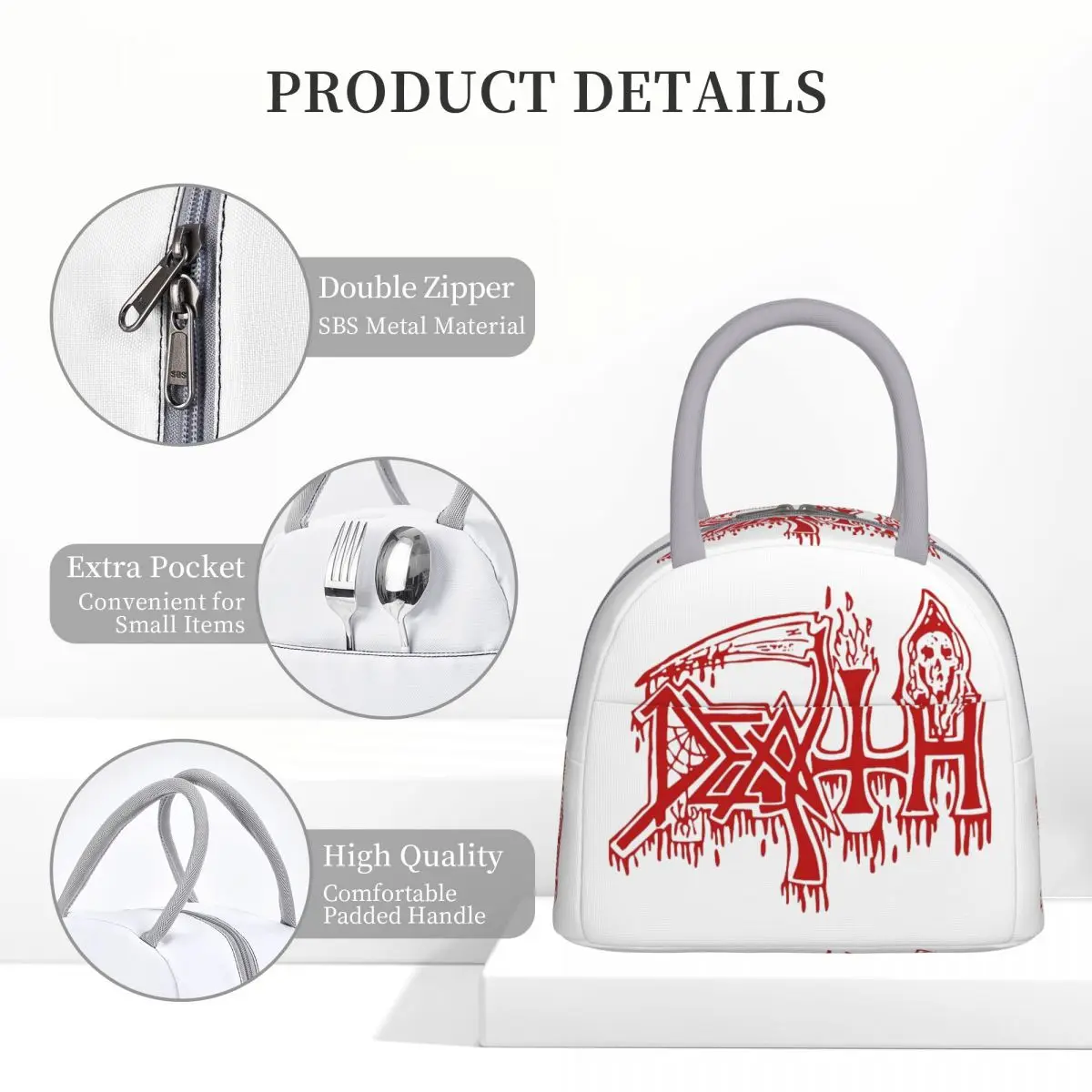 Death Band Rock Band Metal Music Thermal Insulated Lunch Bag for Office Reusable Food Container Bags Thermal Cooler Lunch Boxes