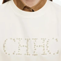 CHCH Women's Hoodie 2024 New Simple Pearl Embroidered Top Women's Beige Loose Long Sleeve Hoodie - Image 4