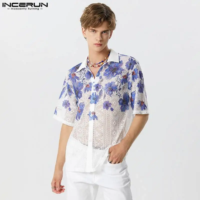 Stylish Well Fitting Men Tops INCERUN Fashione Lace Short Sleeved Shirts Casual Sightly Transparent Lon Seeved Shirts S-5XL 2023