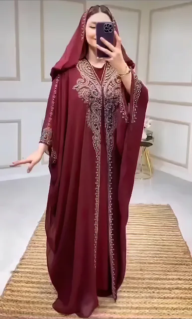 Robe Maxi en Mousseline de Soie avec Perles pour Femme Musulmane, Caftan, Abaya, Dubaï, Vêtements de Luxe, Hijabs, Grande Taille, Robes sulfà Capuche Africaines