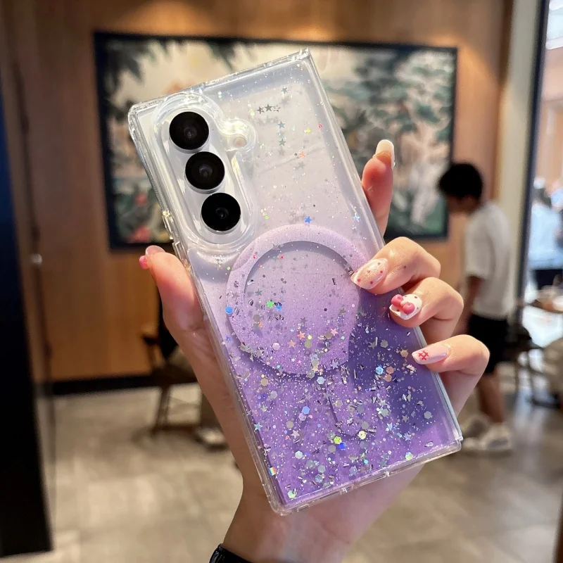 Glitter Star Transparent Magnetic Case with MagSafe Compatibility