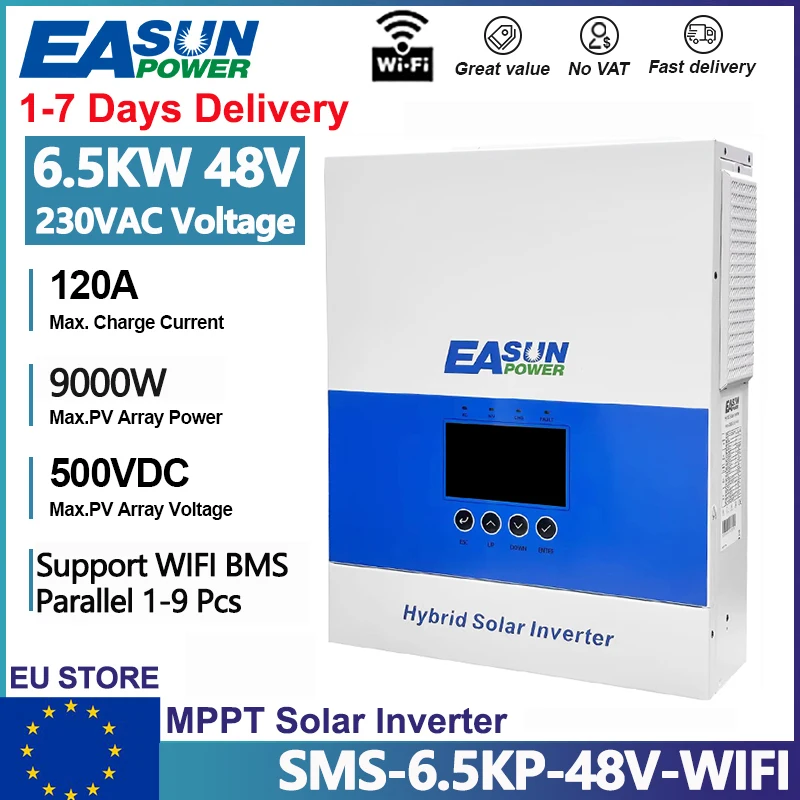 EASUN Power 6.5KW 4KW 2KW Hybrid Solar Inverter 48V 24V 12V 230V 120A ...