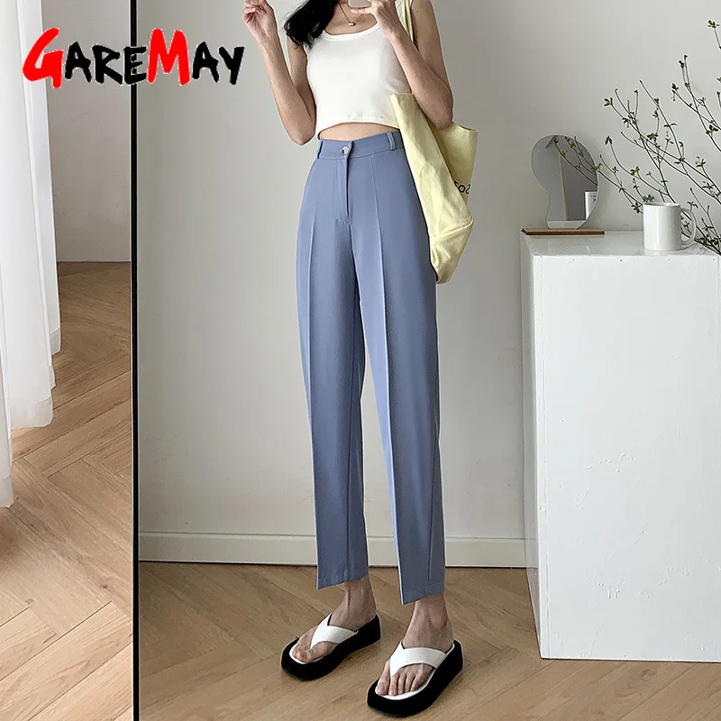 GareMay Women Korean Style Summer Capri Pants Ladies Black Classic Solid  Color Zip Elegant Casual Women's Office Trousers Slim