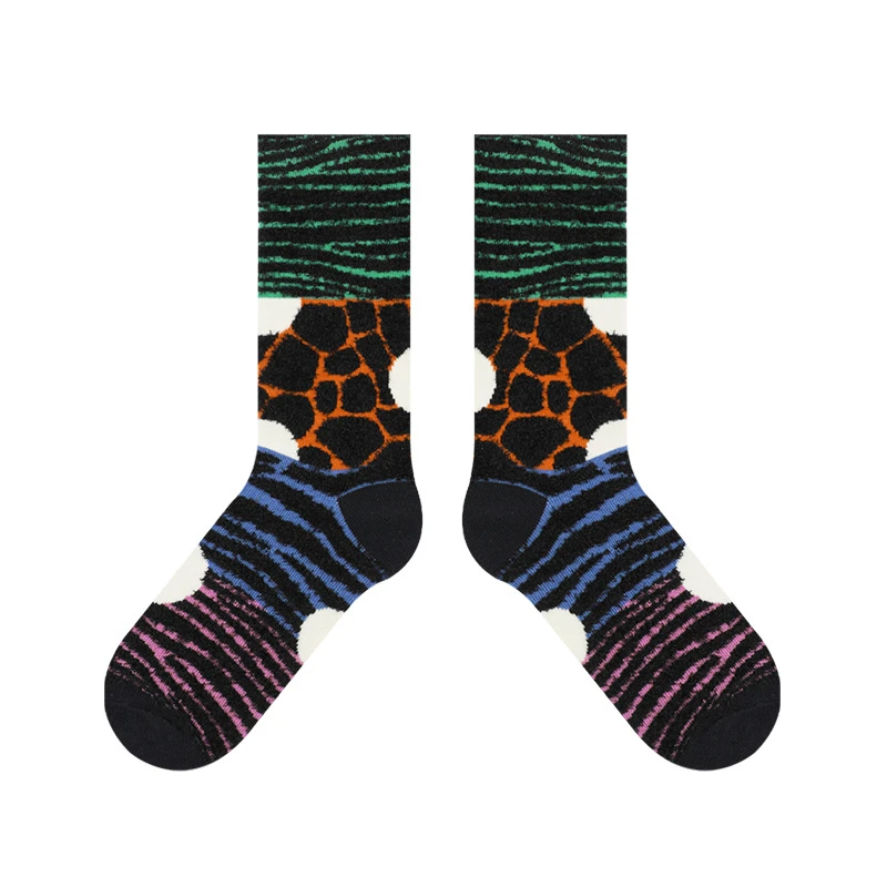 Autumn and winter leopard print feathers tiger stripes personality fashion color socks cotton female thickened mid-thigh socks