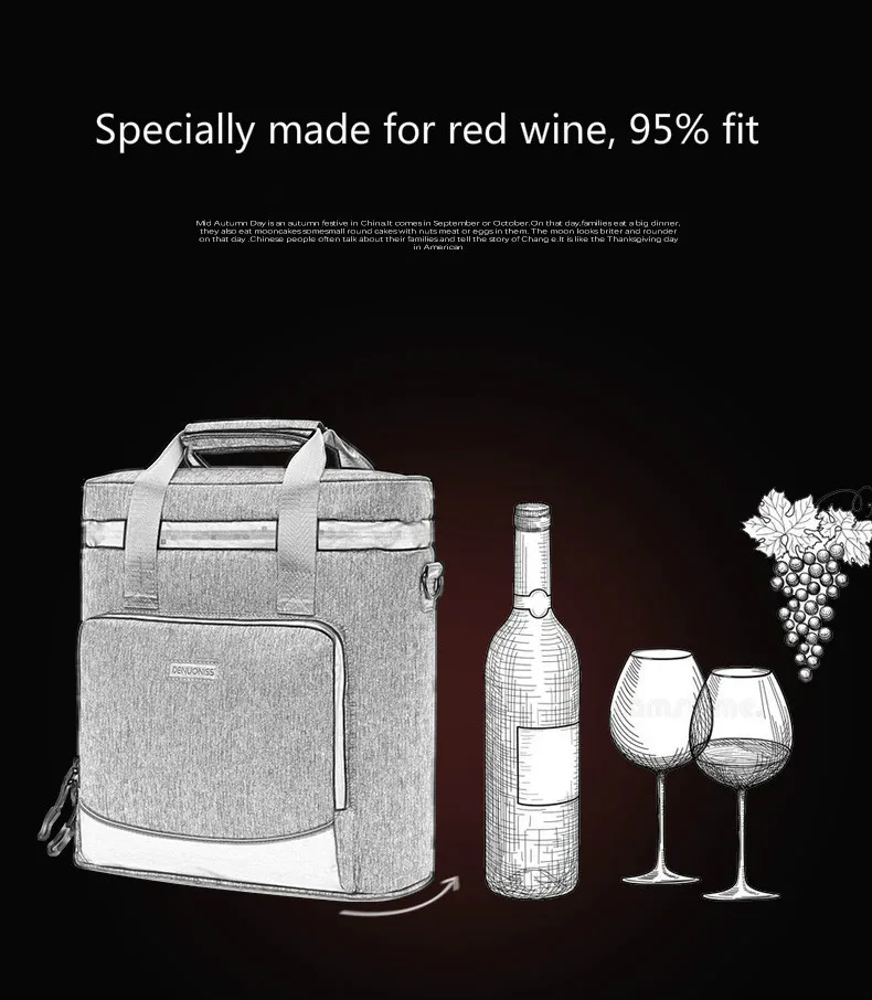 Men Wine Cooling Bag 100% Leakproof Outdoor Lunch Picnic Cooler - Main Image