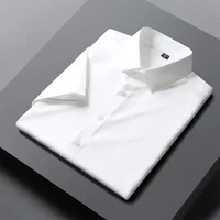 New Spring Summer Men Shirt Non-Ironing Anti-Wrinkle Business Casual Solid Color Elastic Smooth Short Sleeves Work Social Shirt 1